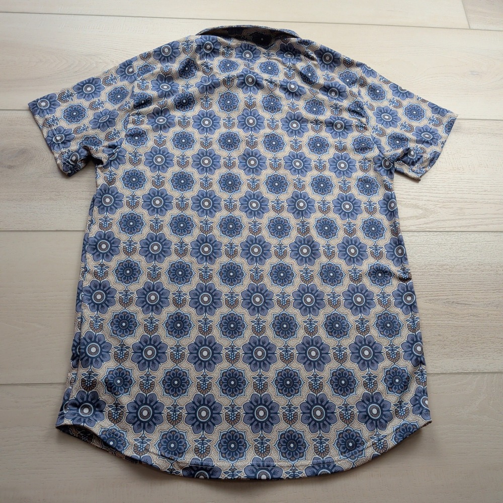 BYLT Premium Basics Mens Medium Floral Mandala Print Golf Polo Shirt Blue Tan - Picture 6 of 9
